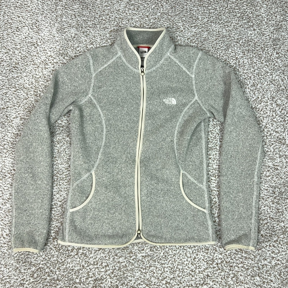 North Face Jacket Womens Medium Gray Full Zip‎ Sweater Fleece Thumbholes Outdoor
